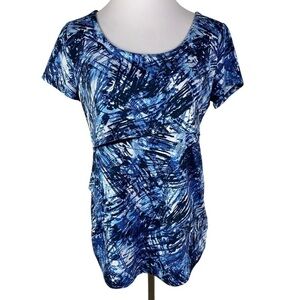 Coral Bay Studded Layered Short Sleeve Blouse Women's‎ Medium Blue Black Lined